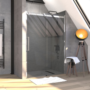 Porte de douche 140x200 cm + 1 porte coulissante verre trempé 8mm - sens d'ouverture réversible