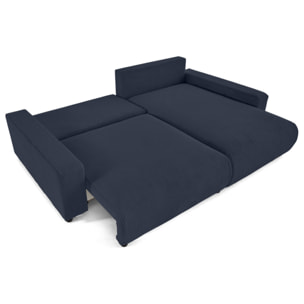 Pivoine - canapé d'angle 4 places réversible convertible avec 2 coffres en velours côtelé - Bleu nuit