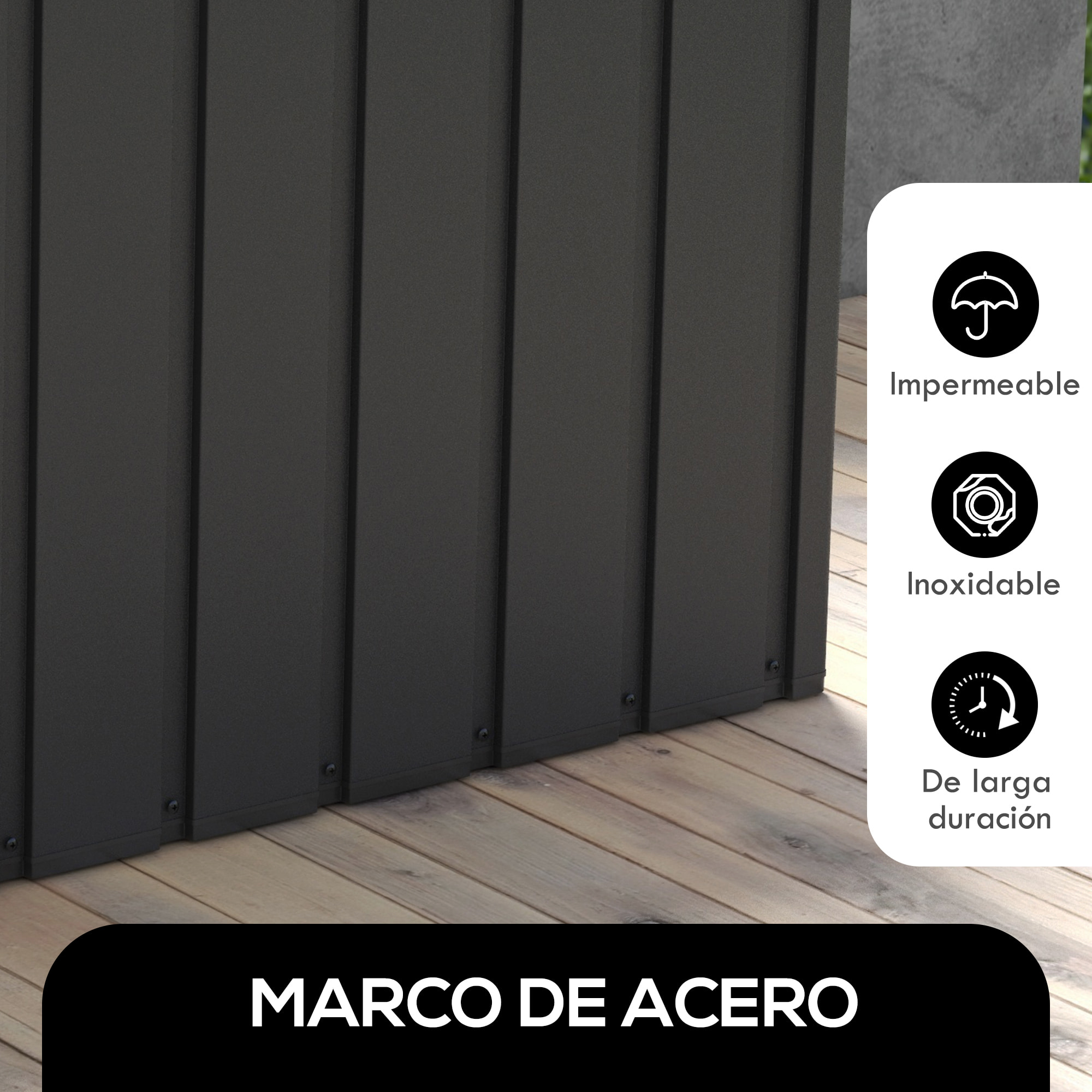 Arcón Exterior Capacidad 450L, Baúl Almacenaje Exterior de Acero con 4 Ruedas, 2 Asas y Tapa Bloqueable, Resistente a la Intemperie, para Jardín, Terraza, Patio, 125,5x61,5x70 cm, Gris Oscuro