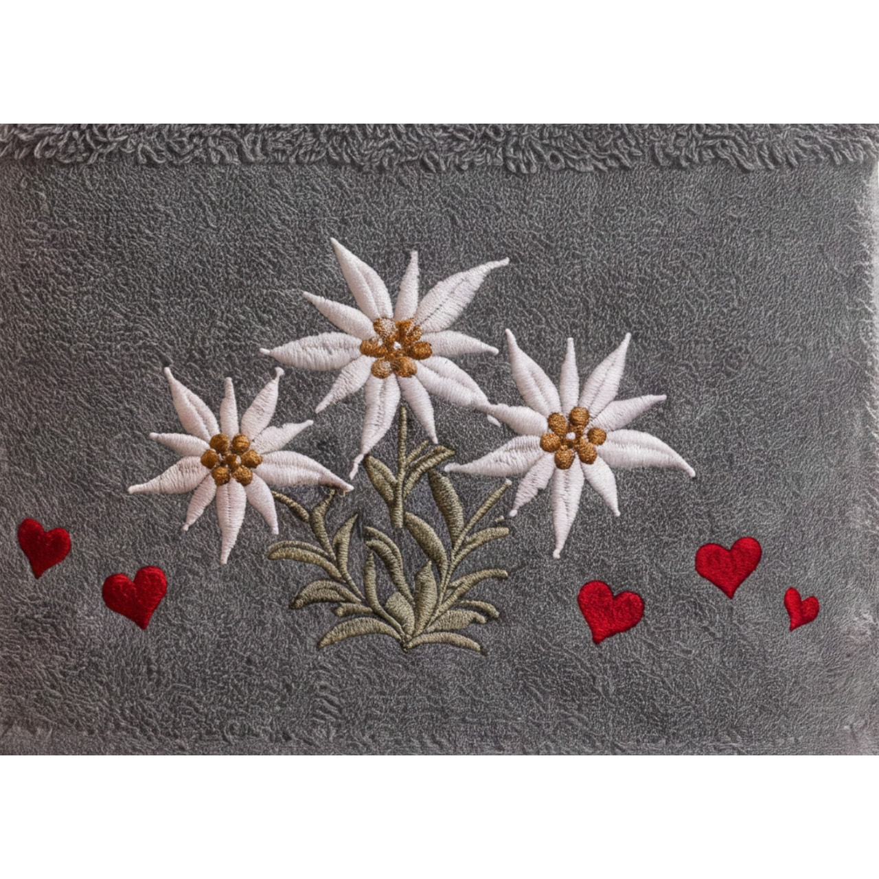 Set Asciugamano Ospite in Spugna 100% Cotone Fantasia Tirolese Natalizia Disegno Fiore delle Alpi Grigio