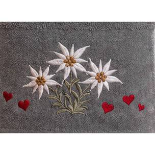 Set Asciugamano Ospite in Spugna 100% Cotone Fantasia Tirolese Natalizia Disegno Fiore delle Alpi Grigio