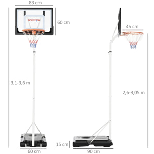 Canasta de Baloncesto con Ruedas Altura Ajustable 260-305 cm 90x83x310-360 cm