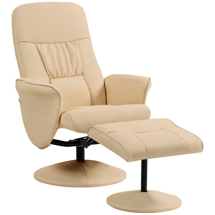 Fauteuil relax inclinable pivotant style contemporain avec repose-pied revêtement synthétique beige