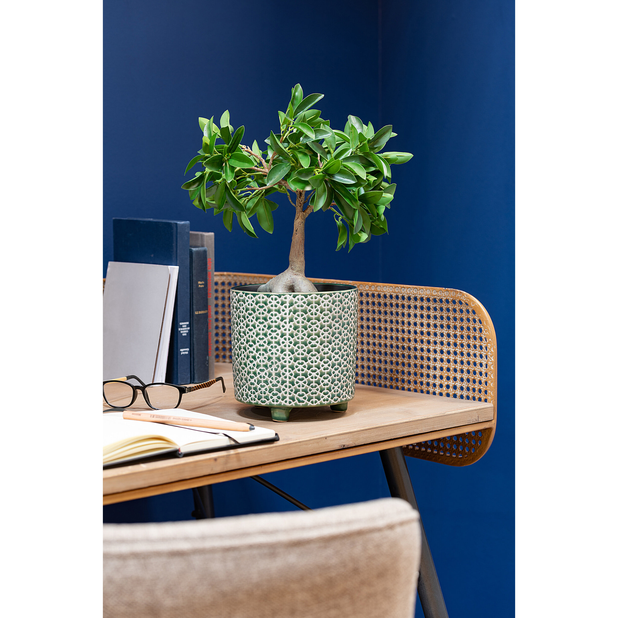 J-Line cache-pot Fleur - céramique - vert - large - Ø 16.5 cm