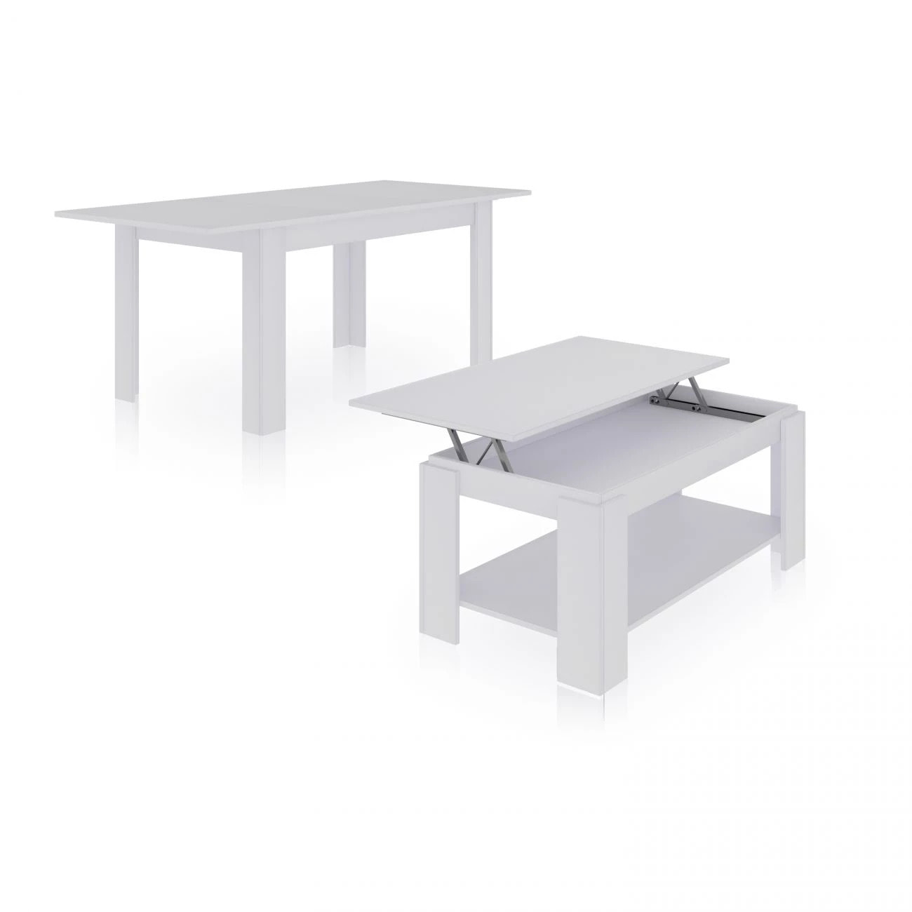 Pack mesa de comedor 140 y mesa de centro Lya Blanco Artik (Blanco Mate)