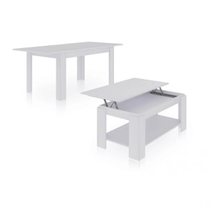 Pack mesa de comedor 140 y mesa de centro Lya Blanco Artik (Blanco Mate)