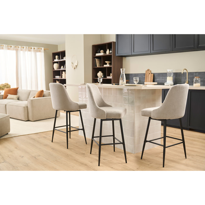 Tabourets de bar pivotants 360° en tissu chenille vert céladon et métal H66 cm (lot de 2) HASTA