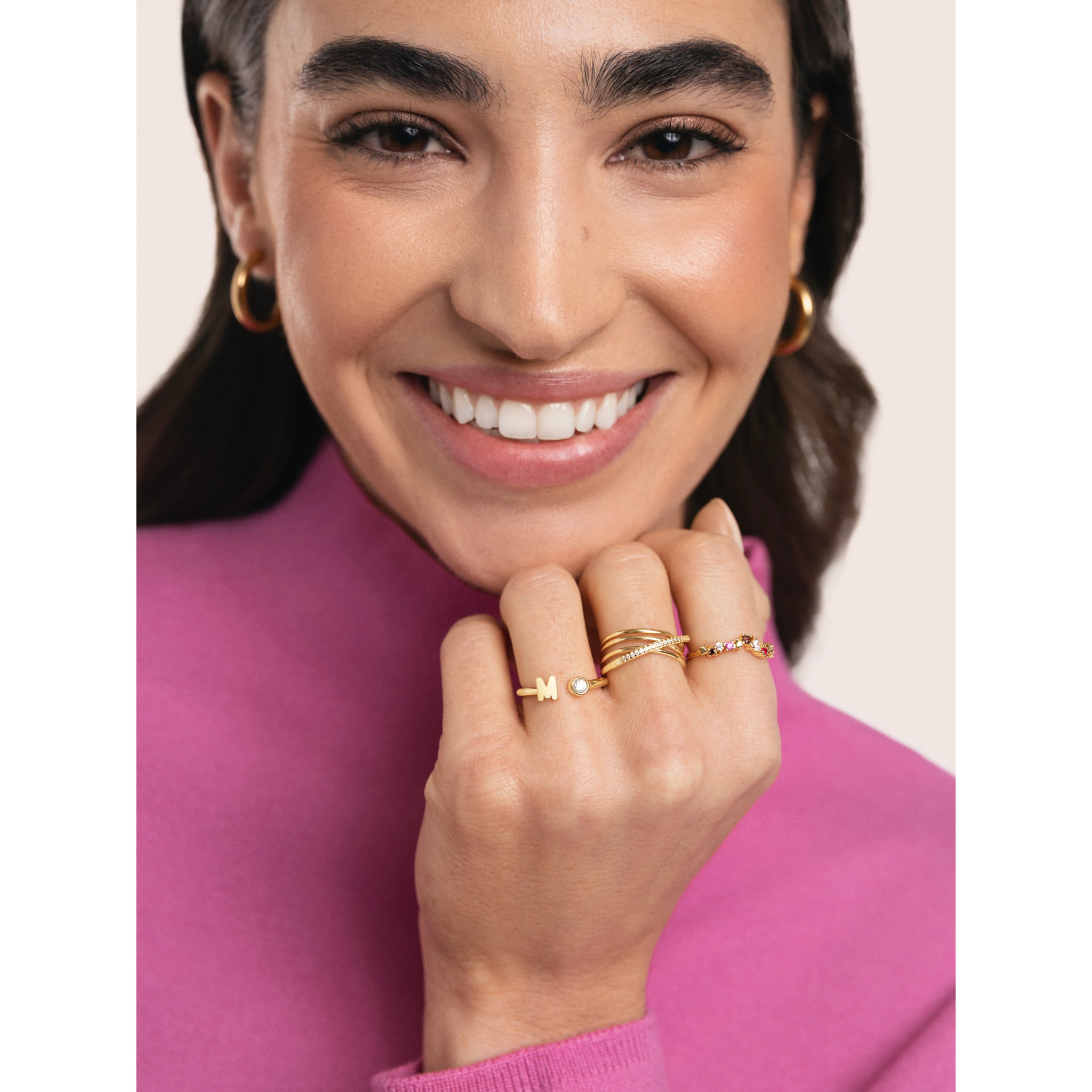 Anillo Personalizado Letter Spark Plata Baño Oro