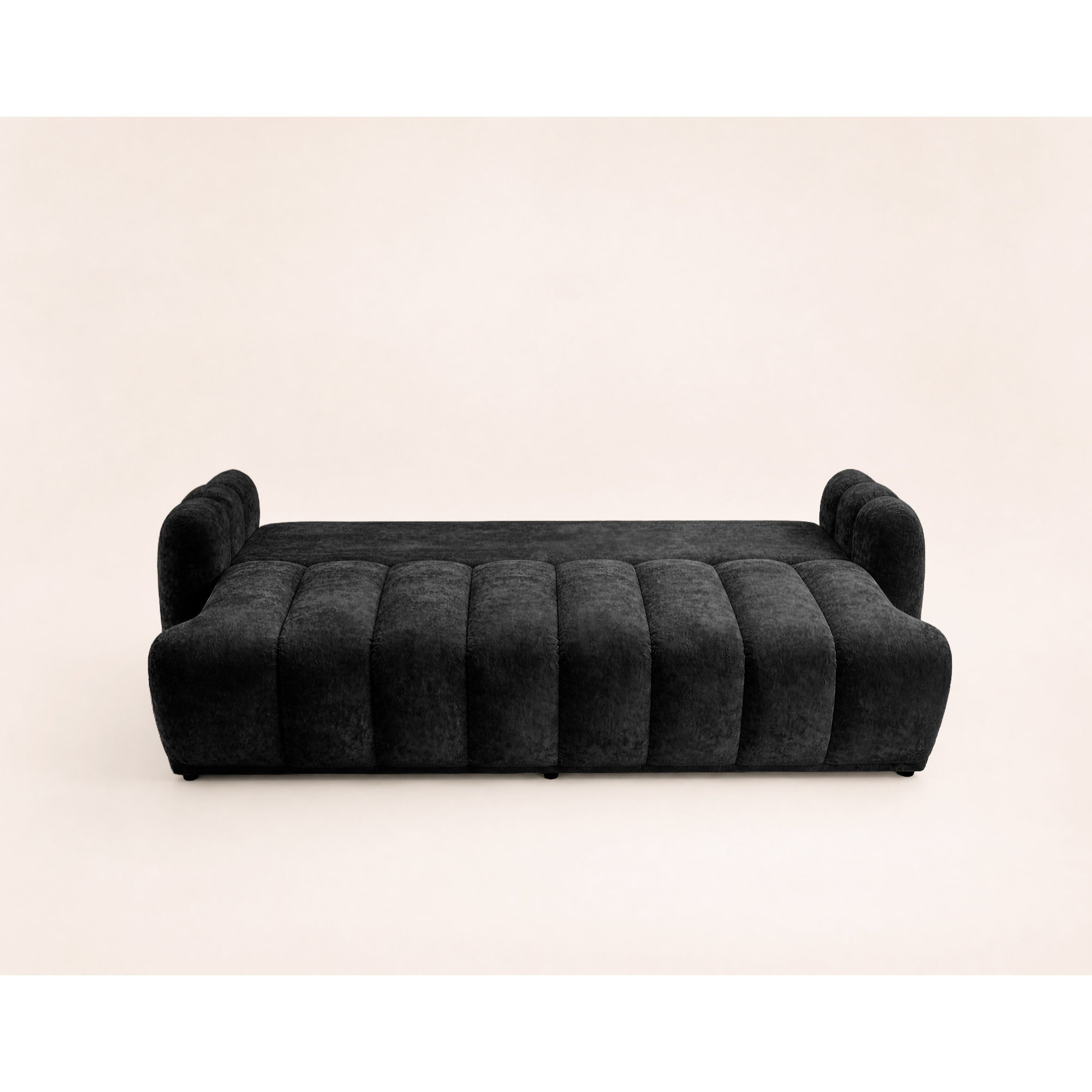 Silvia - Canapé droit 3 places convertible avec coffre - en tissu bouclette - Gris foncé