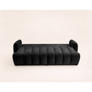 Silvia - Canapé droit 3 places convertible avec coffre - en tissu bouclette - Gris foncé