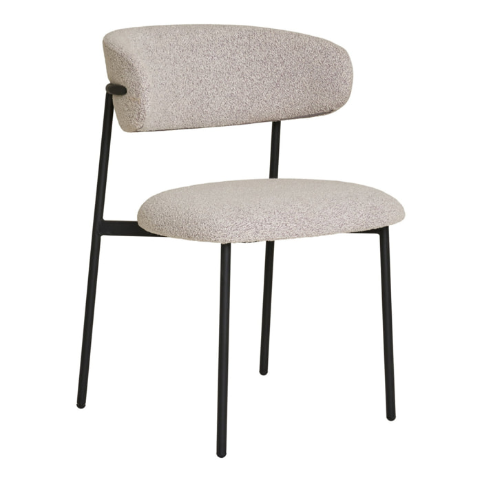 Set 2 sedie da pranzo Mira in Bouclé Sabbia con Gambe Nere