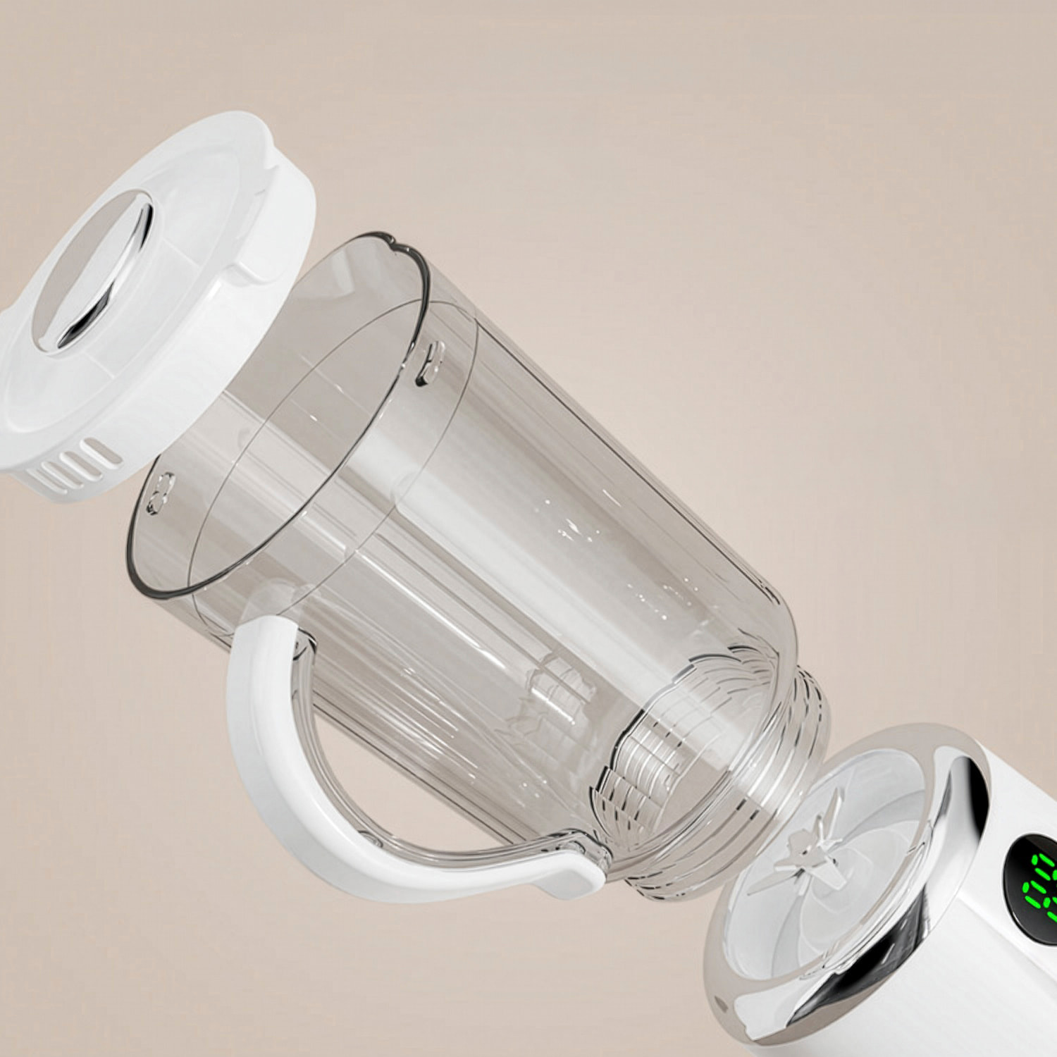 Batidora portátil AJ03. 600 ml, 50W con motor de 20000 rpm, pantalla LCD y 2 velocidades. Batería recargable de 1500 mAh.