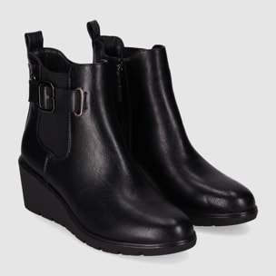 Botines de Piel Sintética - Negro - Tacón: 6 cm