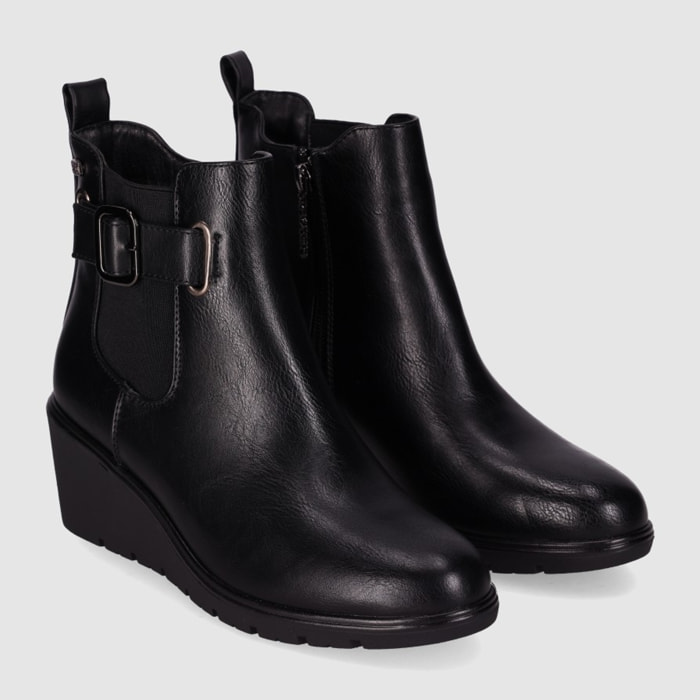 Botines de Piel Sintética - Negro - Tacón: 6 cm