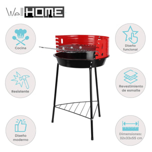 Well Home Barbacoa de 3 patas con Parrilla cromada en color negro 32x33x55cm