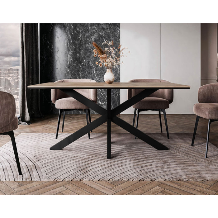 Tom - table à manger - plateau effet bois - pieds en métal - 4 à 6 personnes - Bois / Noir