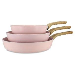Lot de 3 poêles revêtement céramique rose - tous feux COLORAMA