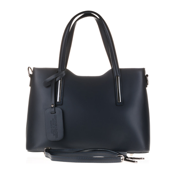 FIRENZE ARTEGIANI Cannobio Borsa Tote da Donna. Vera Pelle Ruga Made in Italy 31x12x22 Cm. Colore blu marino