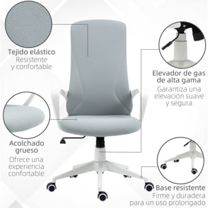 Silla de Oficina Giratoria Altura Ajustable Silla de Escritorio Ergonómica con Reposabrazos Función de Inclinación y Respaldo Alto para Salón Dormitorio 62x56x110-119,5 cm Gris Claro