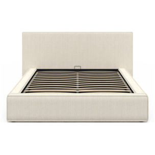 Lit coffre Joyce en velours côtelé beige avec sommier et tête de lit 140x190cm