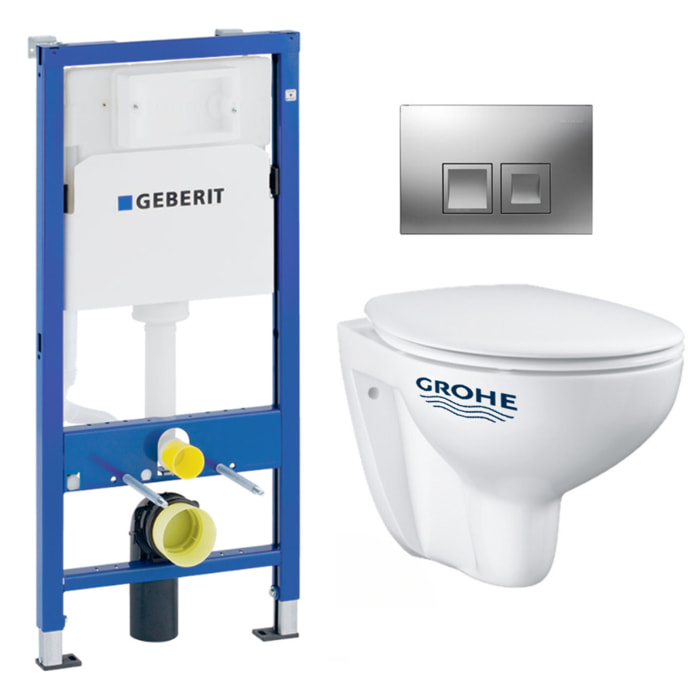 pack Bati-support Geberit UP100 + plaque Delta50 + cuvette Grohe  Bau Ceramic sans bride + abattant softclose (BauGeb2)