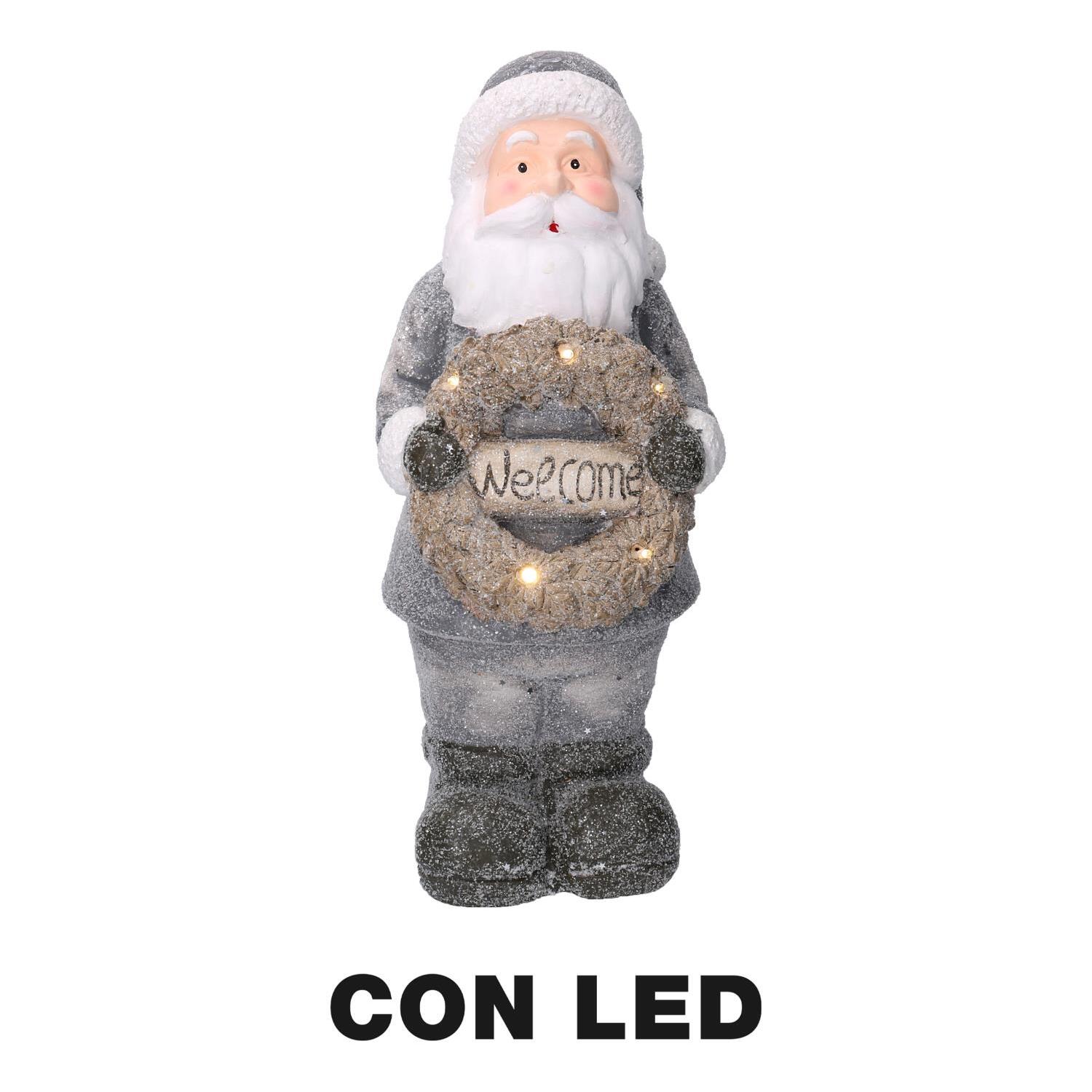Babbo natale in resina led con ghirlanda grigio cm21,5x19,5h51