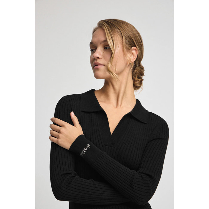 Vestito midi in filo nero con logo Polo Club