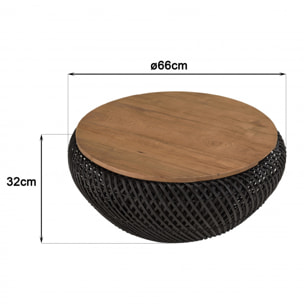 ALIDA - Table basse ronde 65x65cm en rotin noir plateau amovible