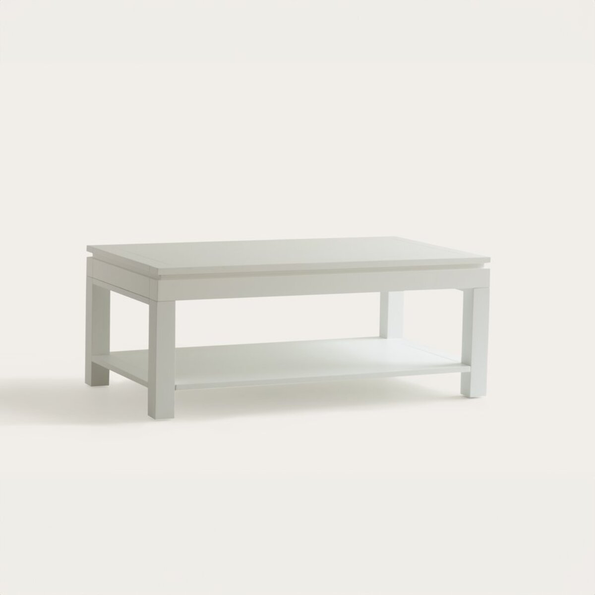 Table basse avec plateau relevable Liland -bois massif et panneau de mdf-couleur laqué blanc mat 110 x 44 x 60 cm