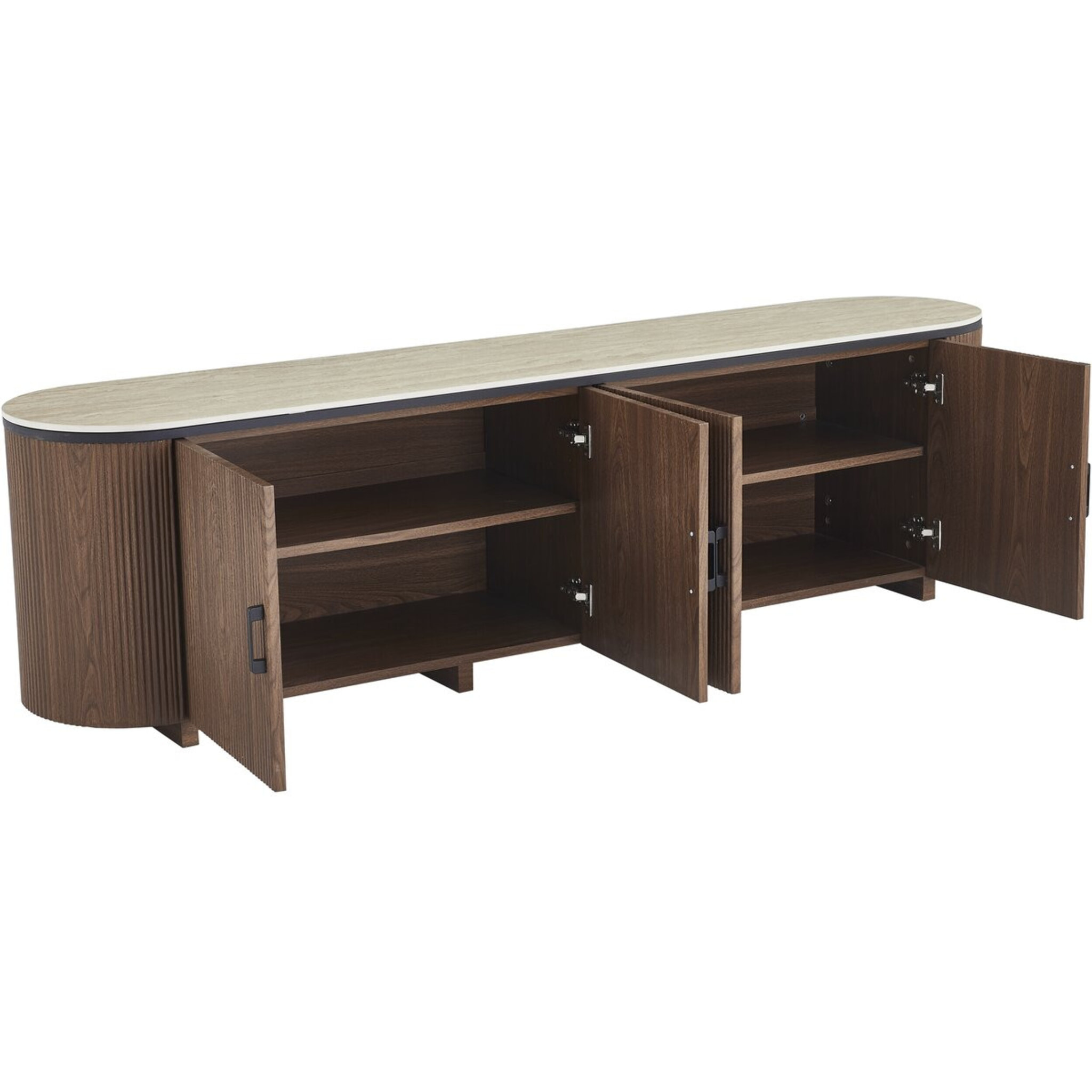 Meuble tv ovale en bois et céramique "Portofino" - 200 x 40 x 55 cm - Marron