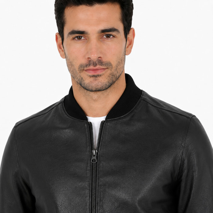 Giubbino in vera pelle di vitello Nero-Slim Fit