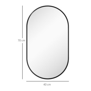 Espejo de Baño Ovalado 40x70 cm con Marco de Aluminio Espejo de Pared Decorativo Horizontal o Vertical para Salón Entrada Pasillo Negro