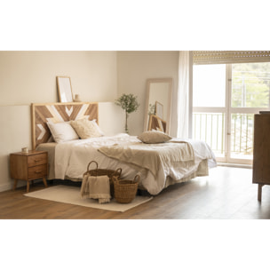 Tête de lit en bois massif de style ethnique dans les tons chêne foncé naturel et blanc 80x165cm Hauteur: 80 Longueur: 165 Largeur: 3