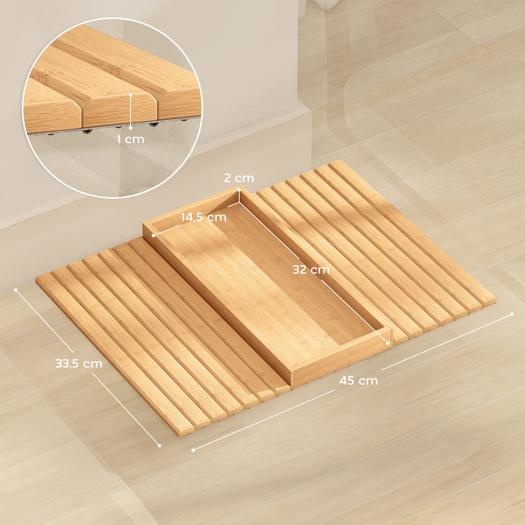 Bandeja de Brazo para Sofá de Bambú, Bandeja para Reposabrazos de Sofá Plegable y Flexible, con Base Antideslizante, Mesa Lateral para Aperitivos, Teléfonos, Mandos y Bebidas, Natural