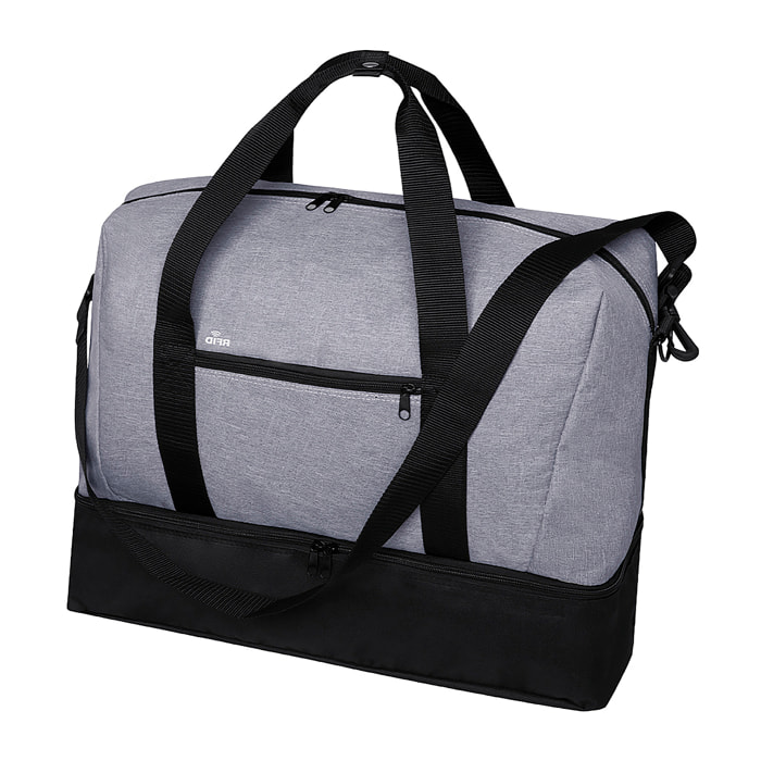 Bolso viaje poliester 6000D acabado denim con protector RFID. Compartimento Portazapatos
