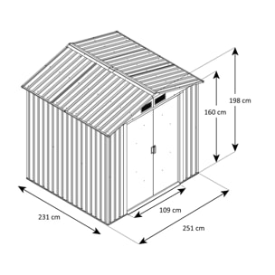 Abri de jardin métal gris/vert 5,8 m² + kit d'ancrage