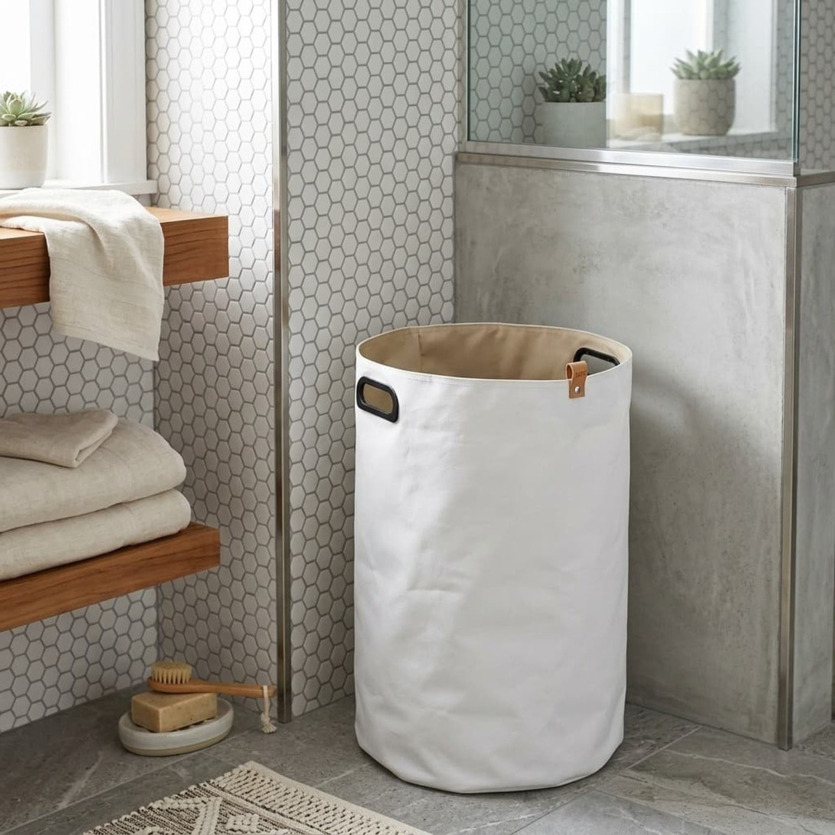 35x60x35 cm panier à linge réversible 73,5 L, polyester, blanc/beige (SATDKOSBBE)