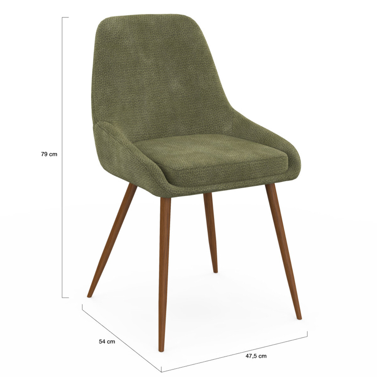 Chaises Olivia velours chenille vert pieds métal effet noyer - lot de 4