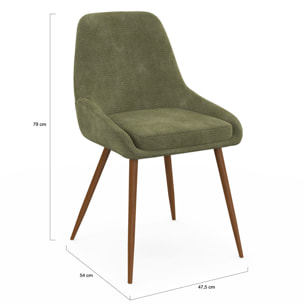 Chaises Olivia velours chenille vert pieds métal effet noyer - lot de 4