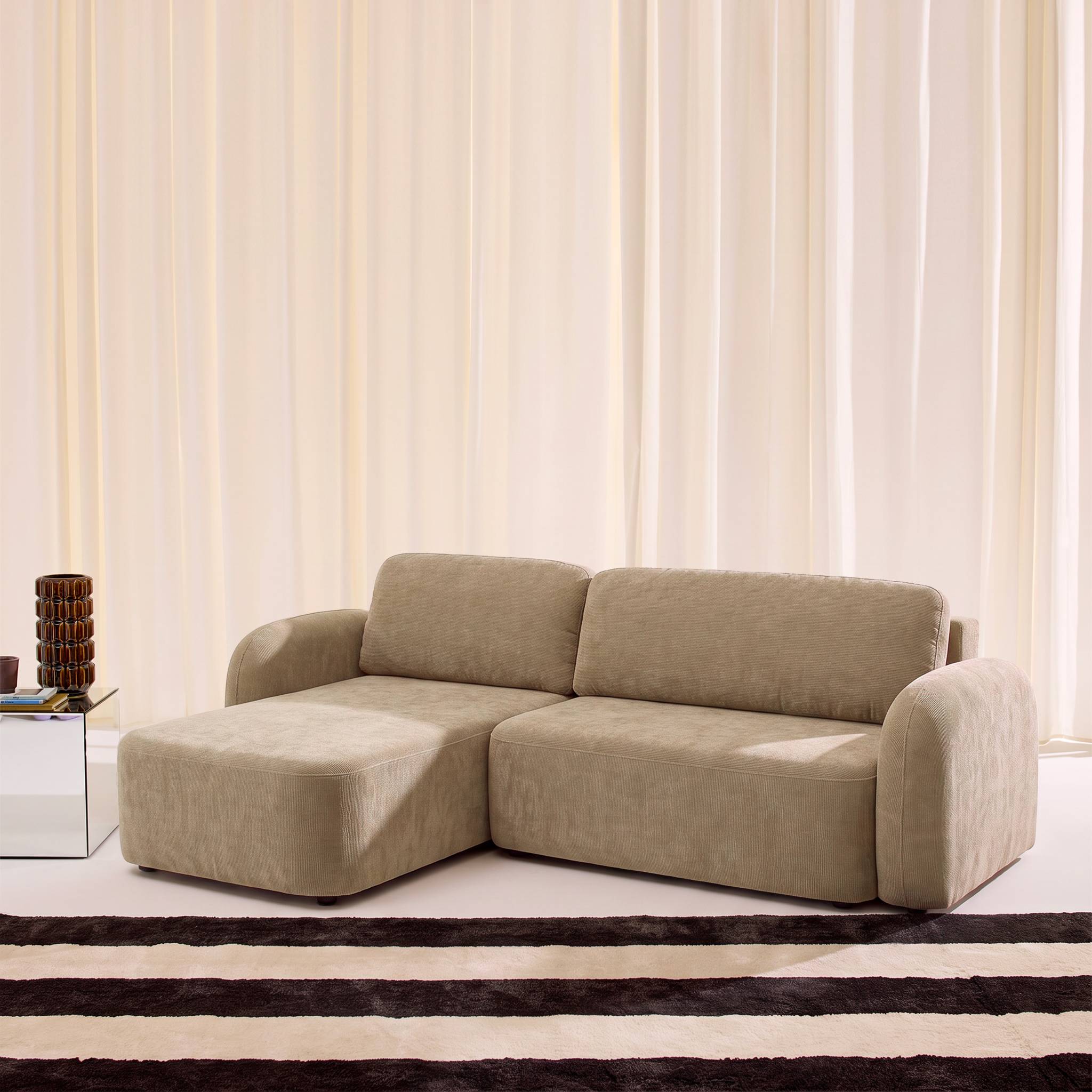 Canapé d'angle réversible convertible 3 places tissu avec coffre NOUMA