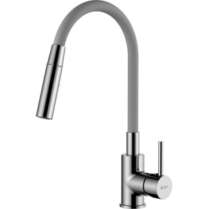 mitigeur cuisine à mémoire de forme, 2 types de jet mousseur ou douchette, courbe en silicone gris (SIKOBSLPRO290S2F)