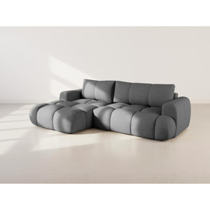 Yulin - Canapé d'angle gauche 4 places convertible avec coffre en tissu bouclette - Gris
