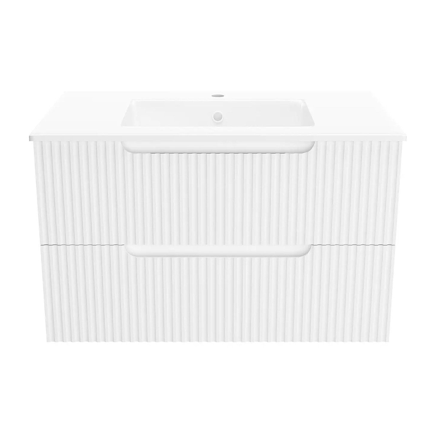 Meuble de Salle de Bains LEON 80cm Blanc Neige - 2 Tiroirs en MDF Ondulés - Vasque à encastrer