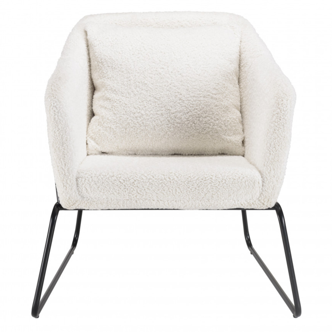 ALBANE - Fauteuil tissu bouclette blanc pieds évasés métal noir