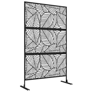 Biombo de 3 Paneles, 122x198 cm, Biombo Separador de Ambientes con Soporte y Tornillos de Expansión, Diseño de Hojas Grandes, para Exterior, Jardín, Patio, Terraza, Negro
