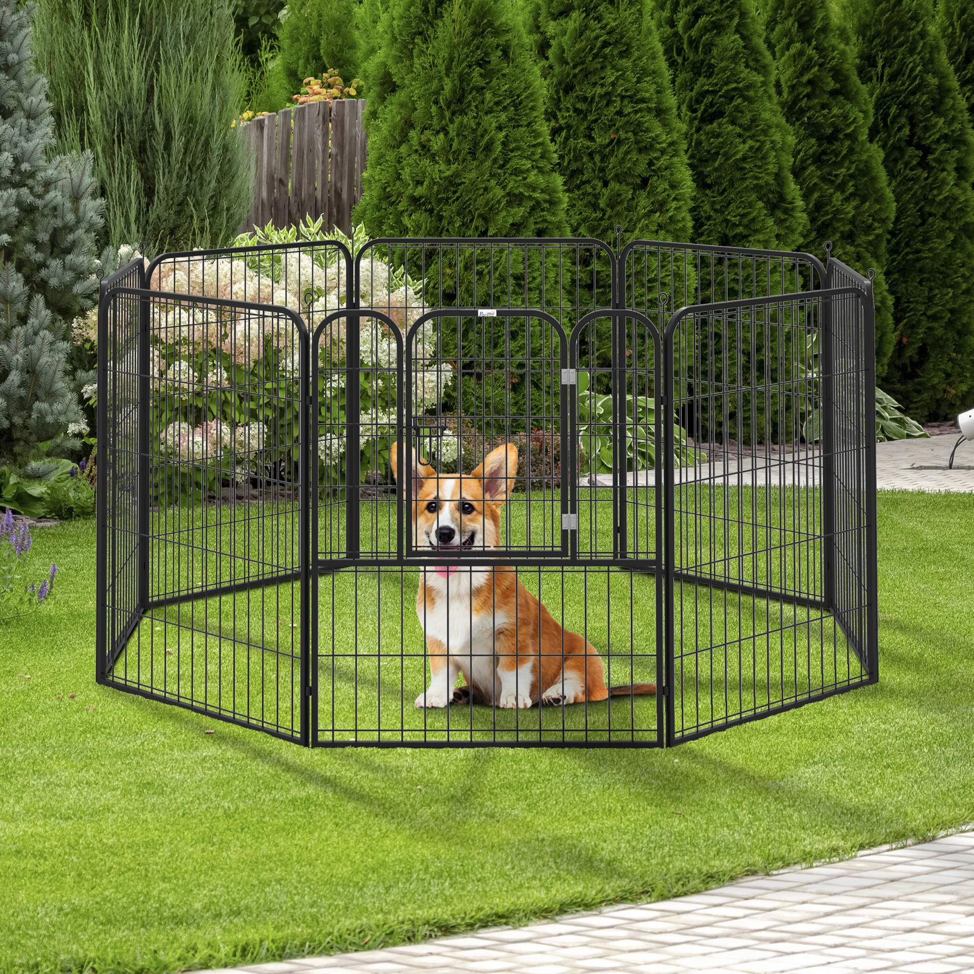 Luxe parc enclos modulable pour chien 8 panneaux porte verrouillable acier époxy noir