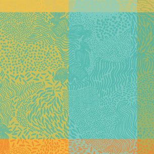 Serviette pur coton motif jacquard bleu jaune orange Mille vagues exotique