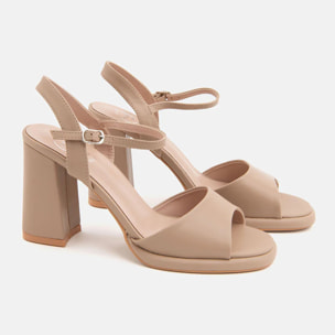 Sandalo con tacco largo 12 cm e fascia larga - NUDE