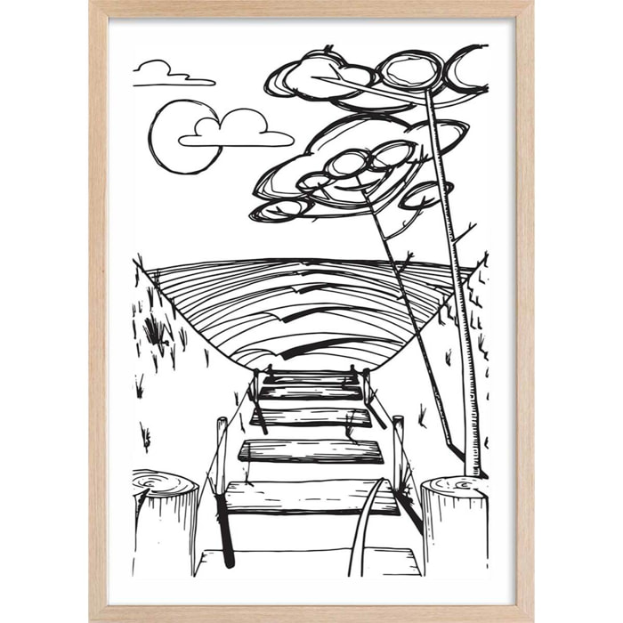 Poster spot landais Affiche + cadre en bois - Chêne