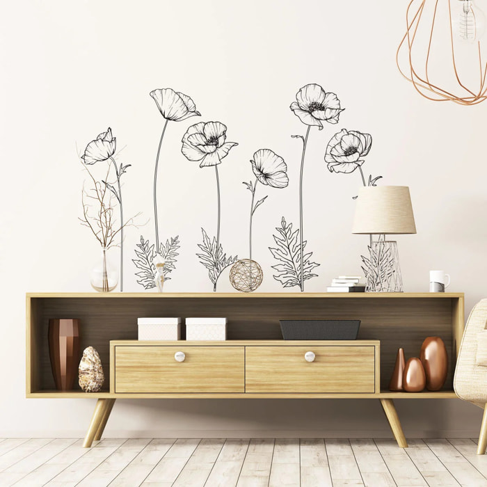 Sticker mural - Ambiance Sticker - FLEURS COQUELICOTS - Fond transparent - 110x110cm